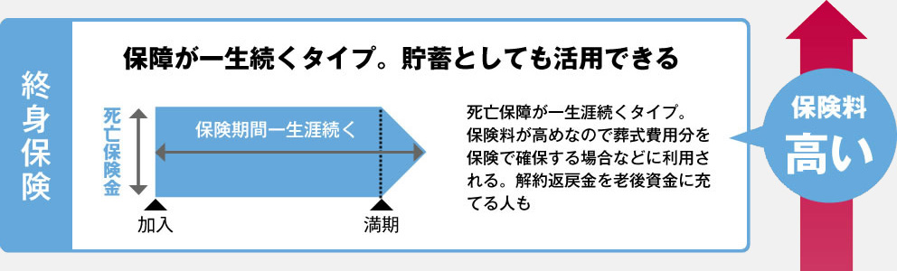 終身保険 保障が一生続くタイプ。貯蓄としても活用できる 保険料高い