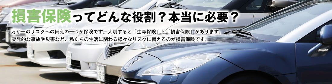 損害保険ってどんな役割？本当に必要？ 万一のリスクに備えるのが保険ですが、一口に保険といっても「生命保険」と「損害保険」があります。突発的な事故や災害など、私たちの生活に関わる様々なリスクに備えるのが損害保険です。