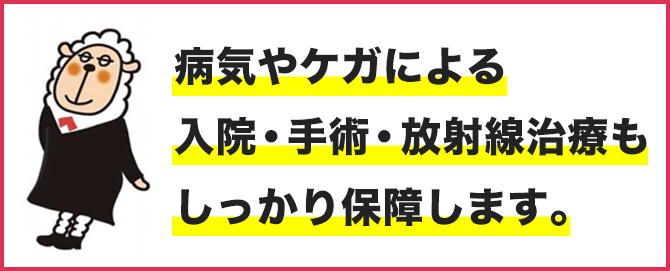 病気やケガによる入院・手術・放射線治療もしっかり保障します。