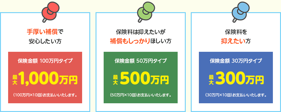 手厚い補償で安心した方 保険料は抑えたいが補償もしっかりほしい方 保険料を抑えたい方