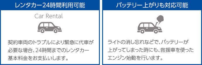 レンタカー24時間利用可能 バッテリー上がりも対応可能