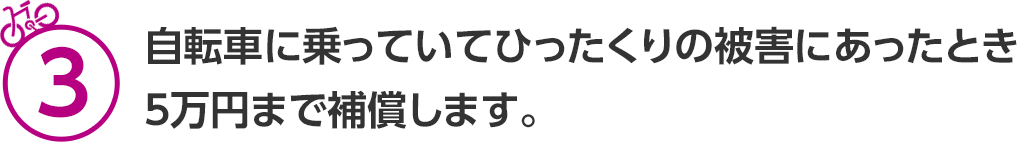 3 自転車に乗っていてひったくりの被害にあったとき5万円まで補償します。