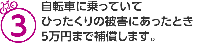 3 自転車に乗っていてひったくりの被害にあったとき5万円まで補償します。